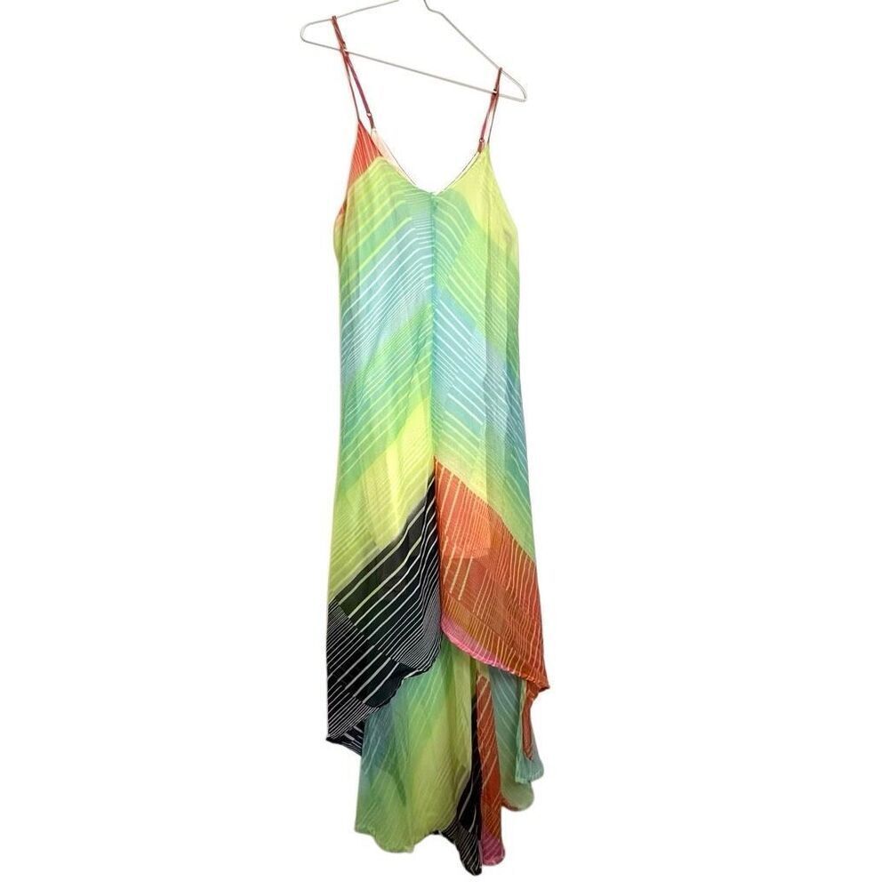 Billabong Striped Colorblock Hi-low Flowy Summer Slip Dress Multicolor Large